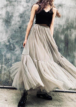 Load image into Gallery viewer, French Grey zippered Retro Mid Length Mesh Skirt