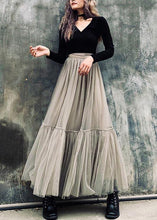 Load image into Gallery viewer, French Grey zippered Retro Mid Length Mesh Skirt