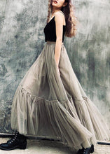 Load image into Gallery viewer, French Grey zippered Retro Mid Length Mesh Skirt