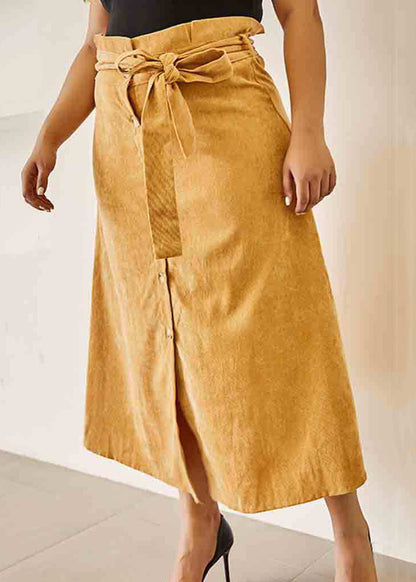 French Khaki Lace Up High Waist Patchwork Corduroy A Iine Skirts Fall