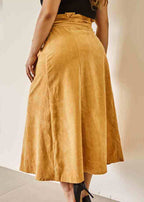 French Khaki Lace Up High Waist Patchwork Corduroy A Iine Skirts Fall