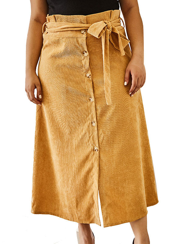 French Khaki Lace Up High Waist Patchwork Corduroy A Iine Skirts Fall