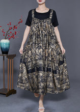 Load image into Gallery viewer, French Khaki Oversized Print Exra Large Hem Silk Summer Dress