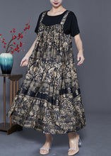Load image into Gallery viewer, French Khaki Oversized Print Exra Large Hem Silk Summer Dress