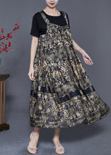 Load image into Gallery viewer, French Khaki Oversized Print Exra Large Hem Silk Summer Dress