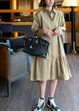 Load image into Gallery viewer, French Khaki Peter Pan Collar Asymmetrical Patchwork Maxi Dresses Long Sleeve