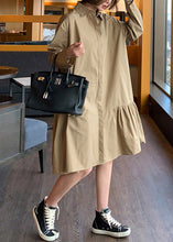 Load image into Gallery viewer, French Khaki Peter Pan Collar Asymmetrical Patchwork Maxi Dresses Long Sleeve