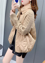 Load image into Gallery viewer, French Khaki Stand Collar Zip Up Knit Patchwork Fine Cotton Filled Coat Winter