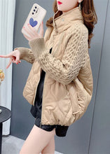 Load image into Gallery viewer, French Khaki Stand Collar Zip Up Knit Patchwork Fine Cotton Filled Coat Winter