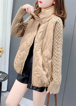 Load image into Gallery viewer, French Khaki Stand Collar Zip Up Knit Patchwork Fine Cotton Filled Coat Winter
