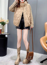 Load image into Gallery viewer, French Khaki Stand Collar Zip Up Knit Patchwork Fine Cotton Filled Coat Winter