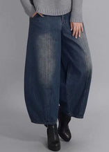 Load image into Gallery viewer, French Navy Button Pockets Casual lantern Fall Denim Pants