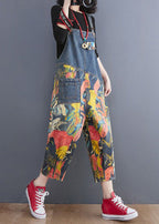 French Navy Pocket Print Denim Jumpsuit Spring