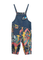 French Navy Pocket Print Denim Jumpsuit Spring