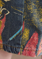 French Navy Pocket Print Denim Jumpsuit Spring