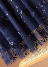 Load image into Gallery viewer, French Navy Wrinkled Embroideried Floral Decorated Tulle Skirts Spring