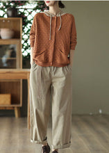 Load image into Gallery viewer, French Orange Hooded Patchwork Drawstring Knit Cardigan Spring