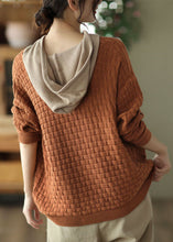 Load image into Gallery viewer, French Orange Hooded Patchwork Drawstring Knit Cardigan Spring