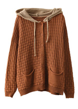 Load image into Gallery viewer, French Orange Hooded Patchwork Drawstring Knit Cardigan Spring