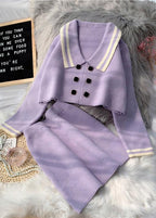 French Pink Knitted suit women's new short sweater Pullover skirt two piece set in early autumn 2021