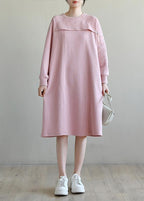 French Pink Patchwork Cotton Long sleeve Spring Vacation Dresses