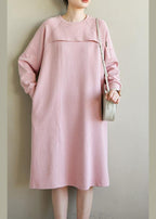 French Pink Patchwork Cotton Long sleeve Spring Vacation Dresses