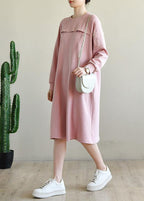 French Pink Patchwork Cotton Long sleeve Spring Vacation Dresses