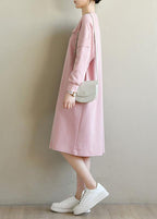 French Pink Patchwork Cotton Long sleeve Spring Vacation Dresses