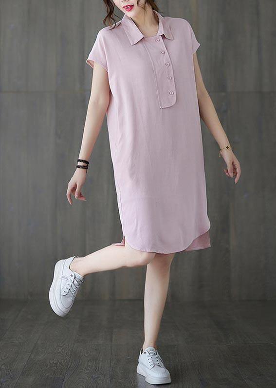 French Pink Peter Pan Collar Cotton Summer Robe Dresses