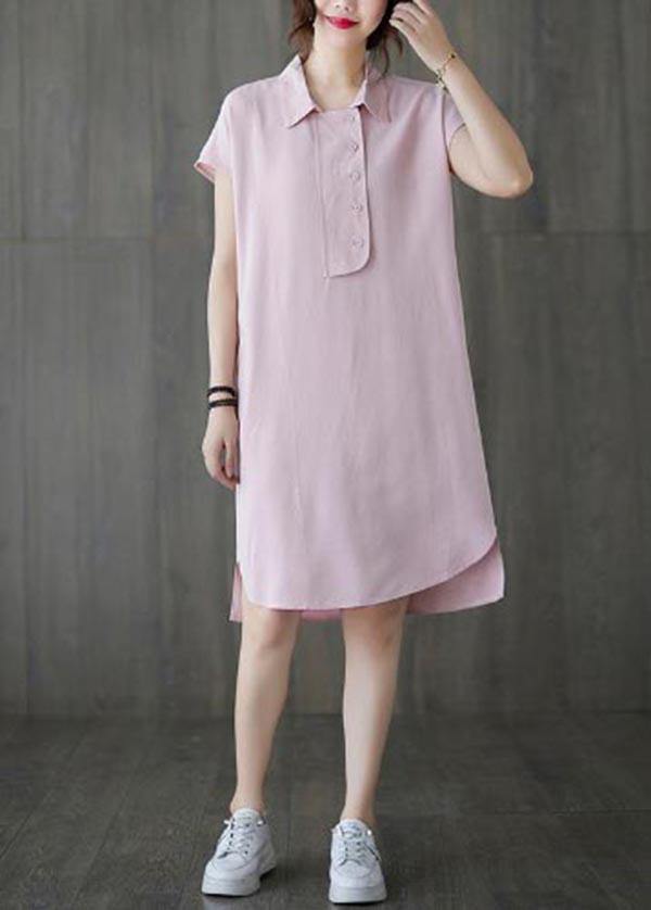 French Pink Peter Pan Collar Cotton Summer Robe Dresses