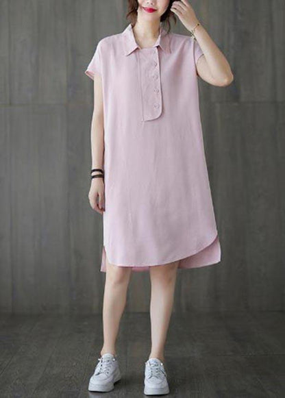 French Pink Peter Pan Collar Cotton Summer Robe Dresses