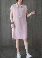 French Pink Peter Pan Collar Cotton Summer Robe Dresses