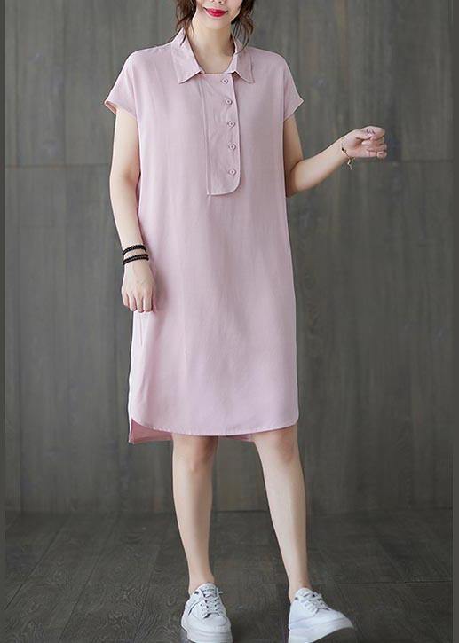 French Pink Peter Pan Collar Cotton Summer Robe Dresses