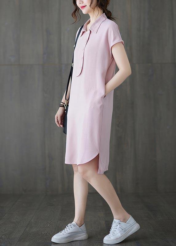French Pink Peter Pan Collar Cotton Summer Robe Dresses