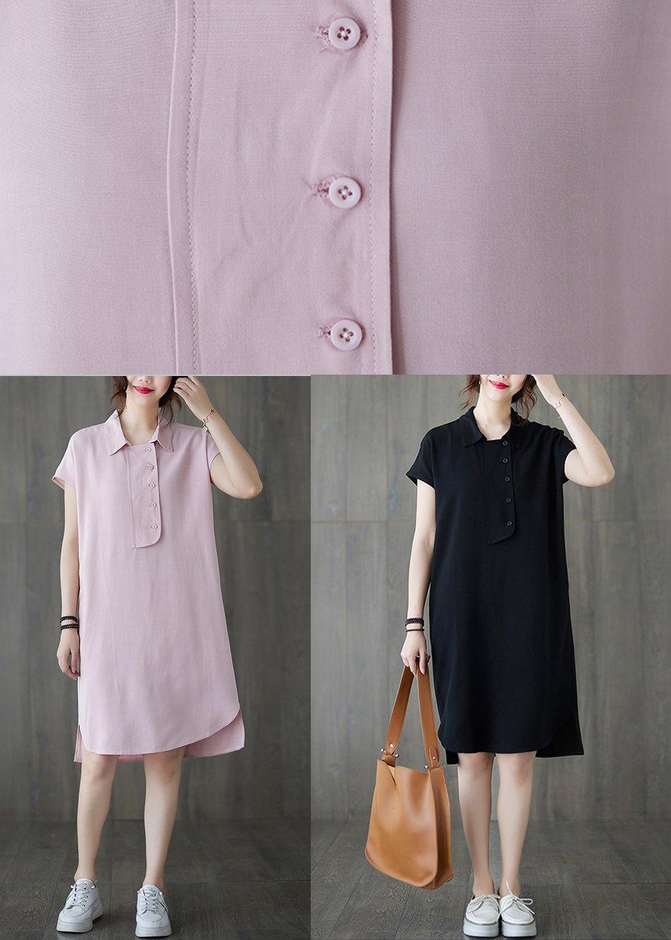 French Pink Peter Pan Collar Cotton Summer Robe Dresses