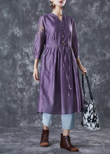 Load image into Gallery viewer, French Purple Cinched Patchwork Hollow Out Silk Party Dress Bracelet Sleeve