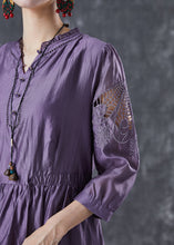 Load image into Gallery viewer, French Purple Cinched Patchwork Hollow Out Silk Party Dress Bracelet Sleeve