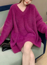 Load image into Gallery viewer, French Purple V Neck Oversized Mink Hair Knitted Sweaters Winter