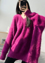 Load image into Gallery viewer, French Purple V Neck Oversized Mink Hair Knitted Sweaters Winter