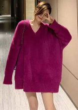 Load image into Gallery viewer, French Purple V Neck Oversized Mink Hair Knitted Sweaters Winter