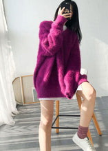 Load image into Gallery viewer, French Purple V Neck Oversized Mink Hair Knitted Sweaters Winter