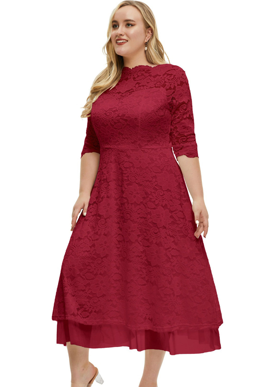 French Red High Waist Lace Maxi Dresses Summer