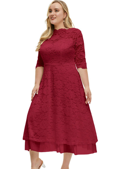 French Red High Waist Lace Maxi Dresses Summer