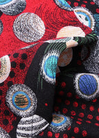 French Red Hooded Print Zippered Patchwork Warm Fleece Coat Fall