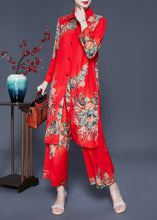 Load image into Gallery viewer, French Red Peter Pan Collar Print Chiffon Women Sets 2 Pieces Summer