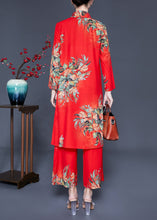 Load image into Gallery viewer, French Red Peter Pan Collar Print Chiffon Women Sets 2 Pieces Summer