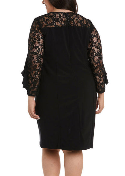 French White Ruffled Knit Lace Patchwork Mid Dresses Summer