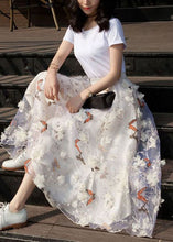 Load image into Gallery viewer, French White Wrinkled Patchwork Print Tulle Skirts Spring