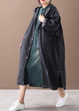 Load image into Gallery viewer, French denim black Fine coat for woman Shape hooded Hole outwears