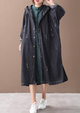 Load image into Gallery viewer, French denim black Fine coat for woman Shape hooded Hole outwears